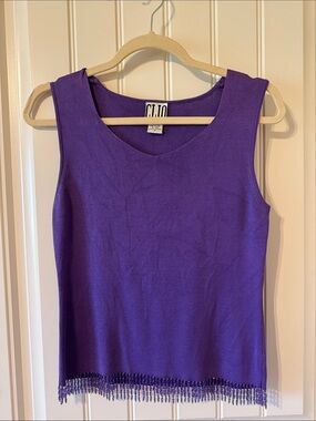Clio Purple Beaded-Hem Sleeveless Top
